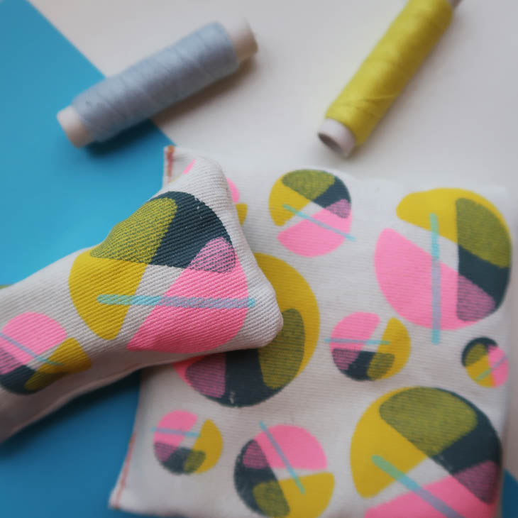 Screen printed textile design of cicles made for catnip toys