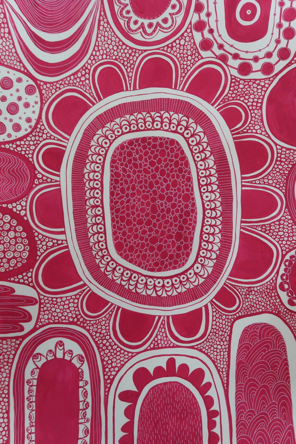 Painting of flowers with red watercolor and with gel pen