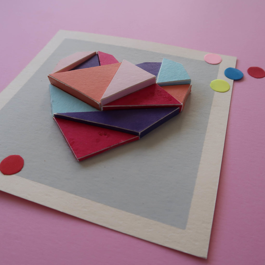 The screen printed valentines day card in 3D