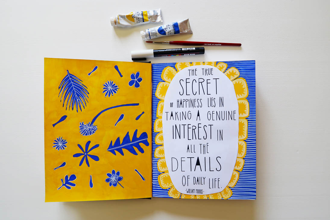 Drawing with quote in yellow and blue gouache_Monday Mishap